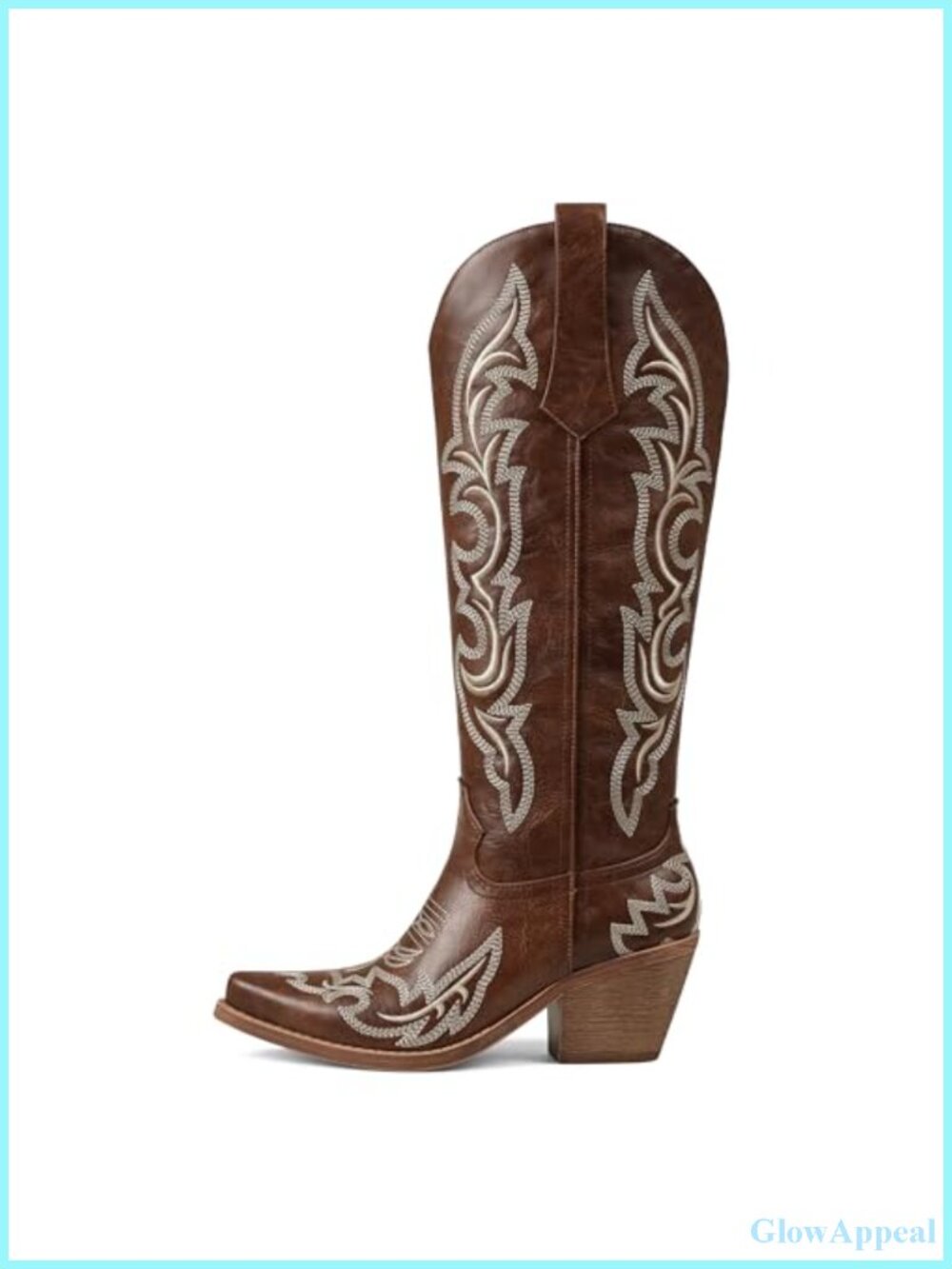 Women's Knee-High Cowboy Boots Embroidered Pull-On Pointed Toe Chunky Heel